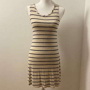 Tan and Navy Striped Swing Dress-Small